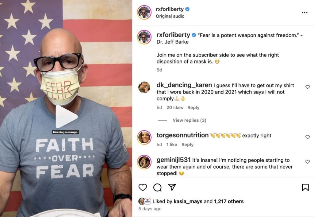 Dr. Barke IG post masks healthcare